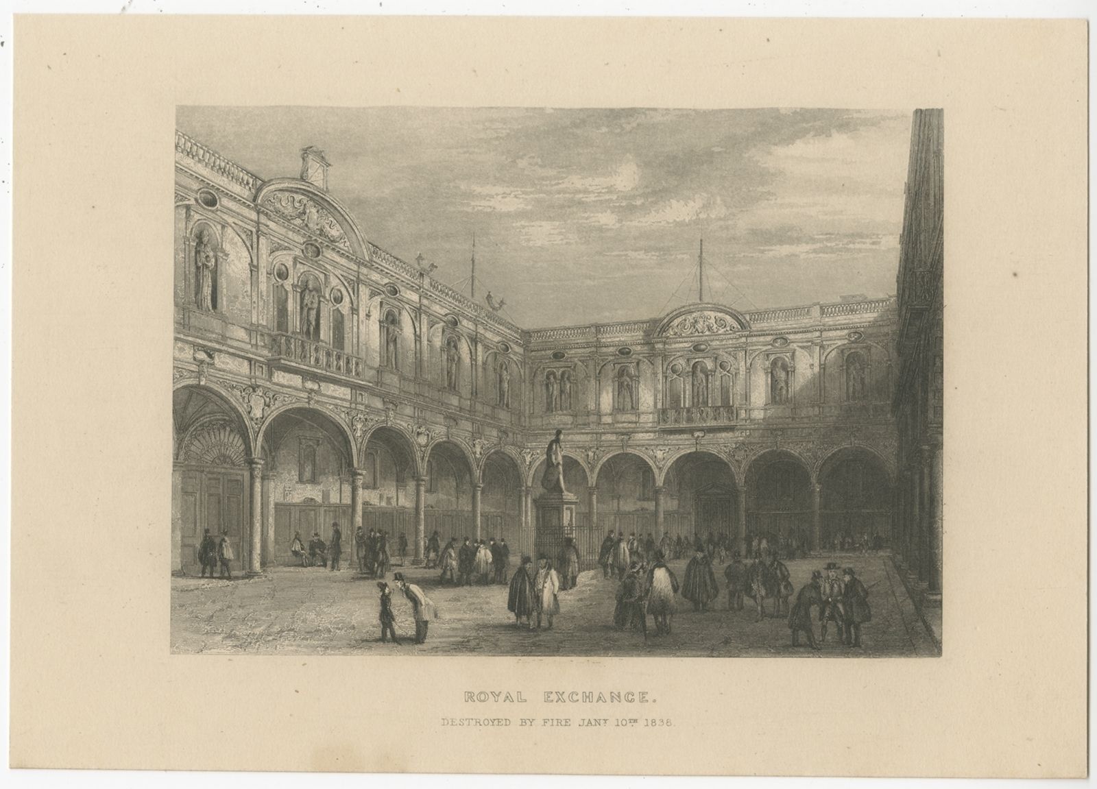 Antique Print Of The Royal Exchange In London (C.1840)