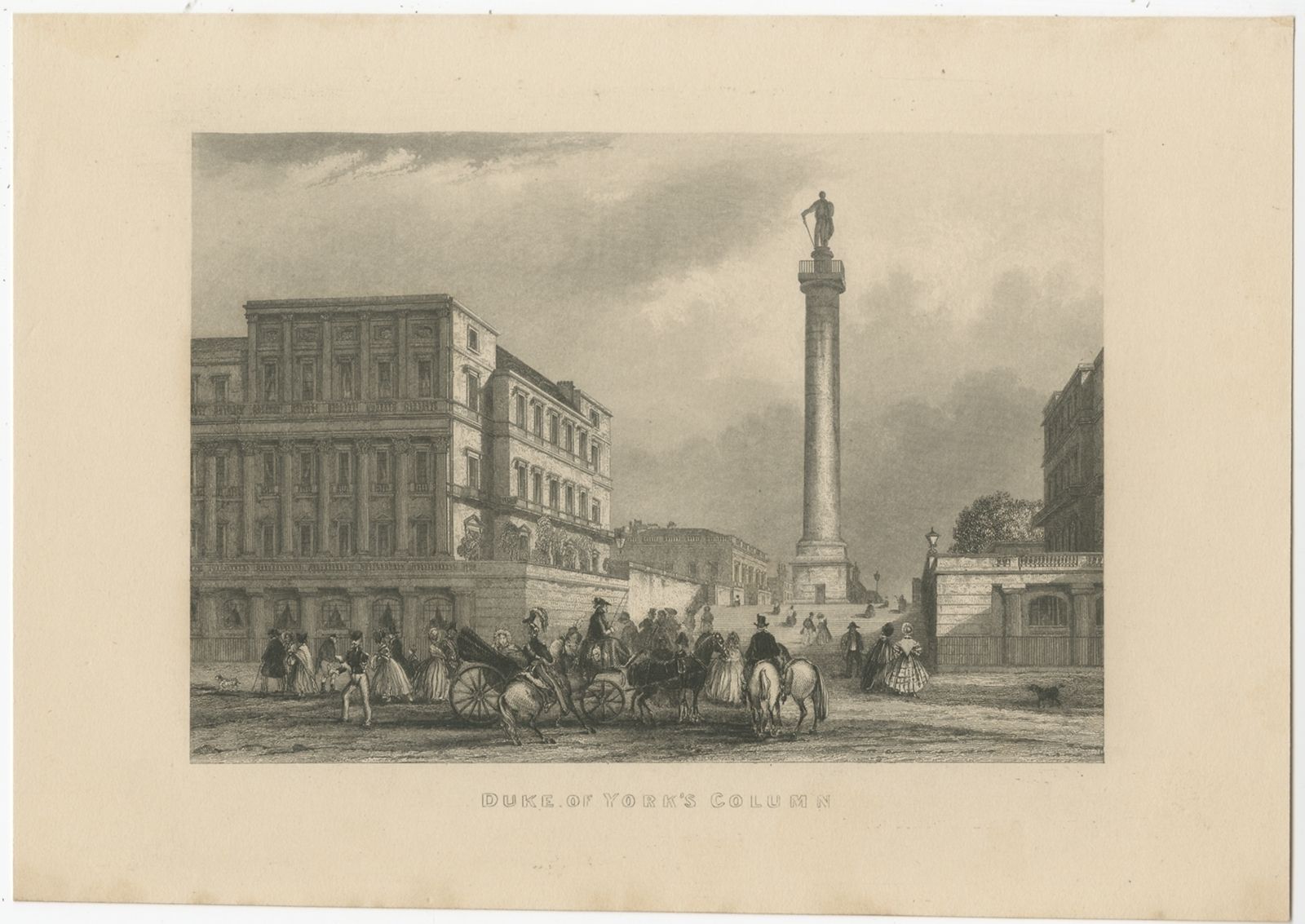 Antique Print Of The Duke Of York Column (C.1840)