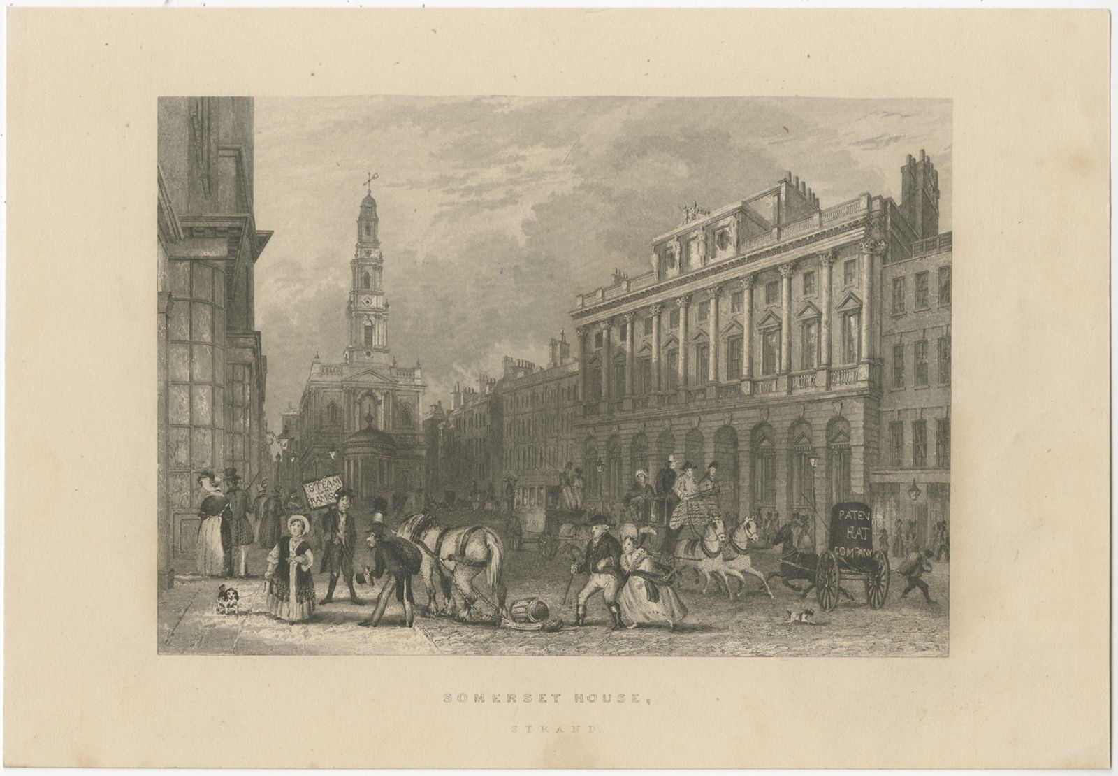 Antique Print Of The Somerset House (C.1840)