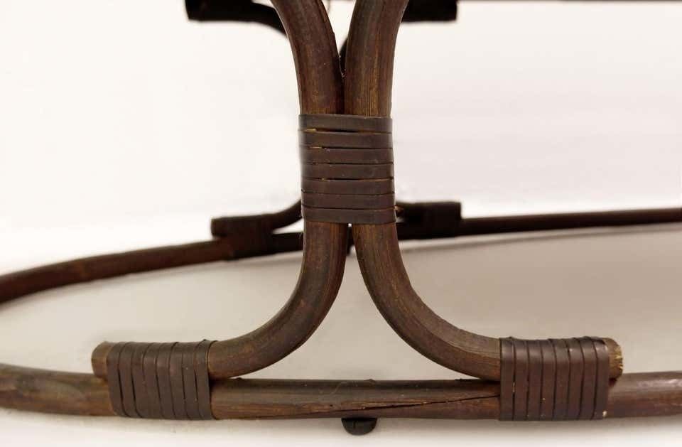 Oval Italian Teak Coffee Table, Plywood Top, Bamboo And Leather Rope photo vinterior