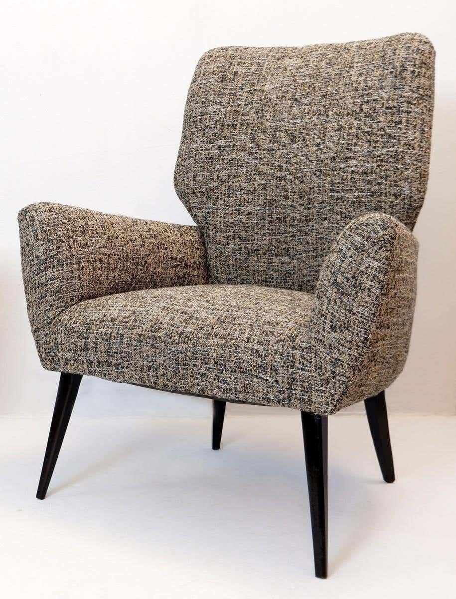 Pair Of Armchairs Black Lacquered Wood Legs, New Upholstery, Italy, 1950s photo 3914.0