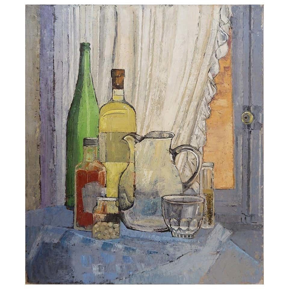 Still Life Painting On Canvas, Victor Petré, Belgium, Circa 1960