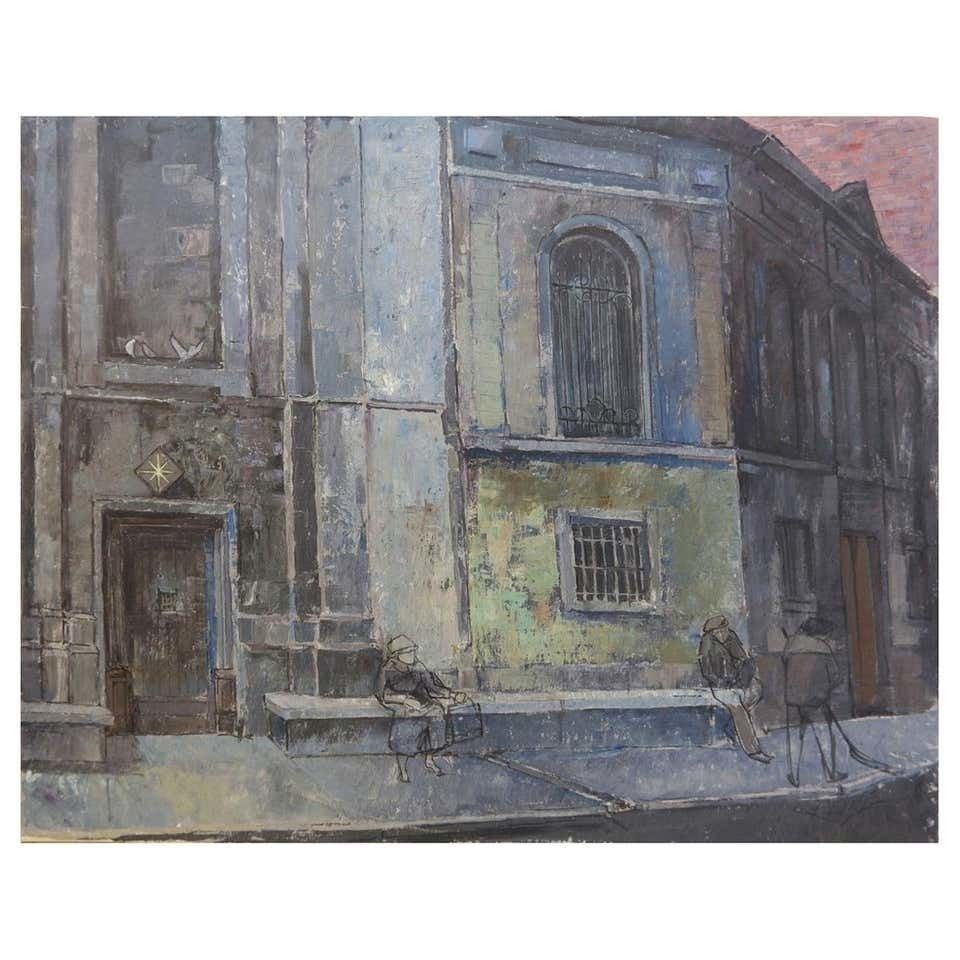 Brussels Street Scene Painting On Canvas, Victor Petré, Belgium, Circa 1960