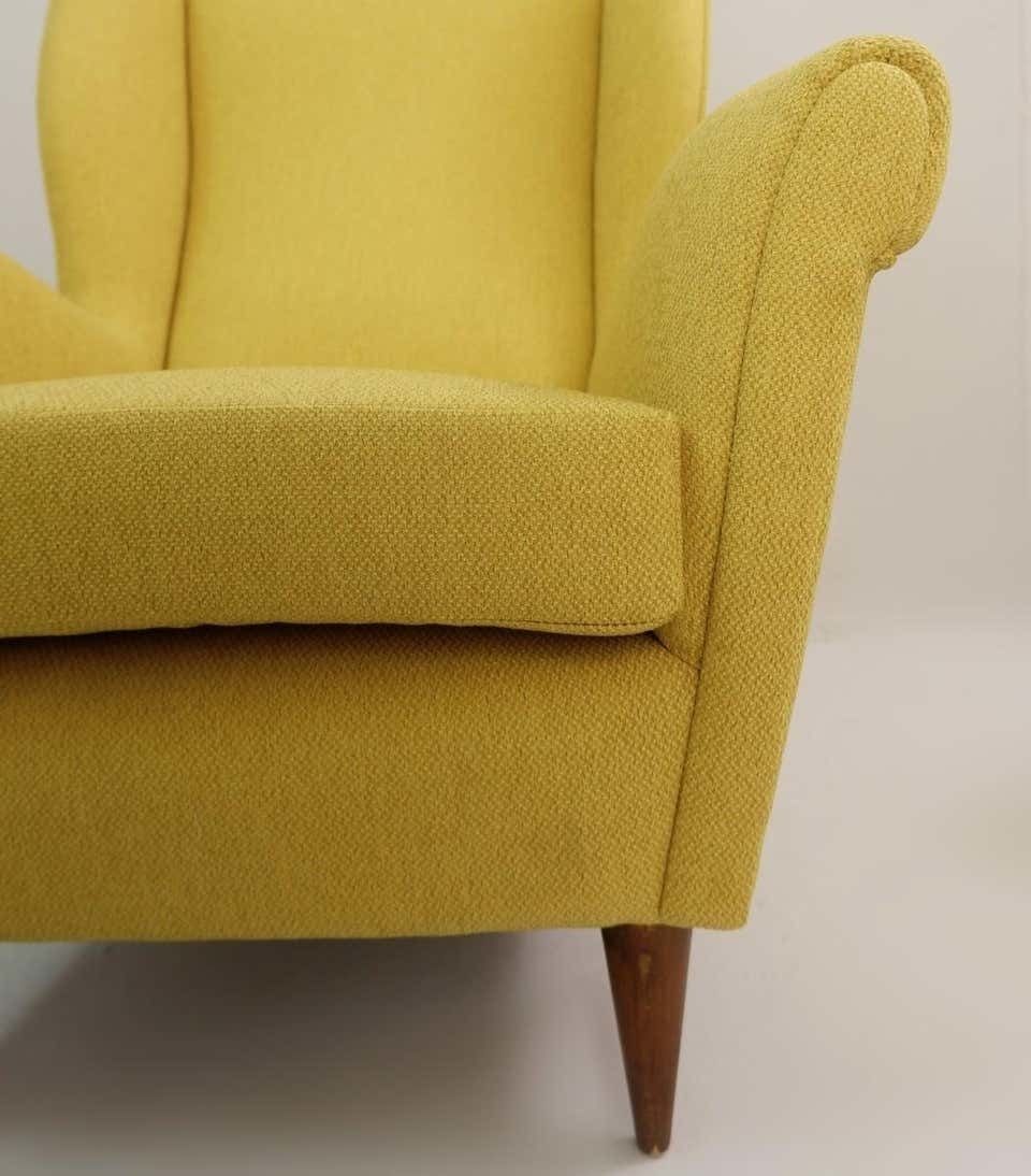 Pair Of High Back Armchairs By Gio Ponti, 1950s, New Curry Yellow Upholstery photo 7829.0