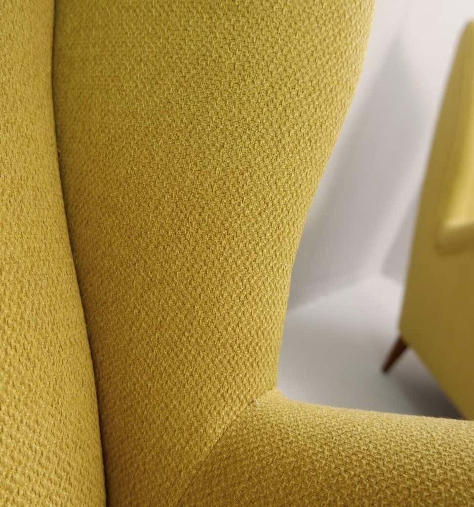 Pair Of High Back Armchairs By Gio Ponti, 1950s, New Curry Yellow Upholstery photo vinterior