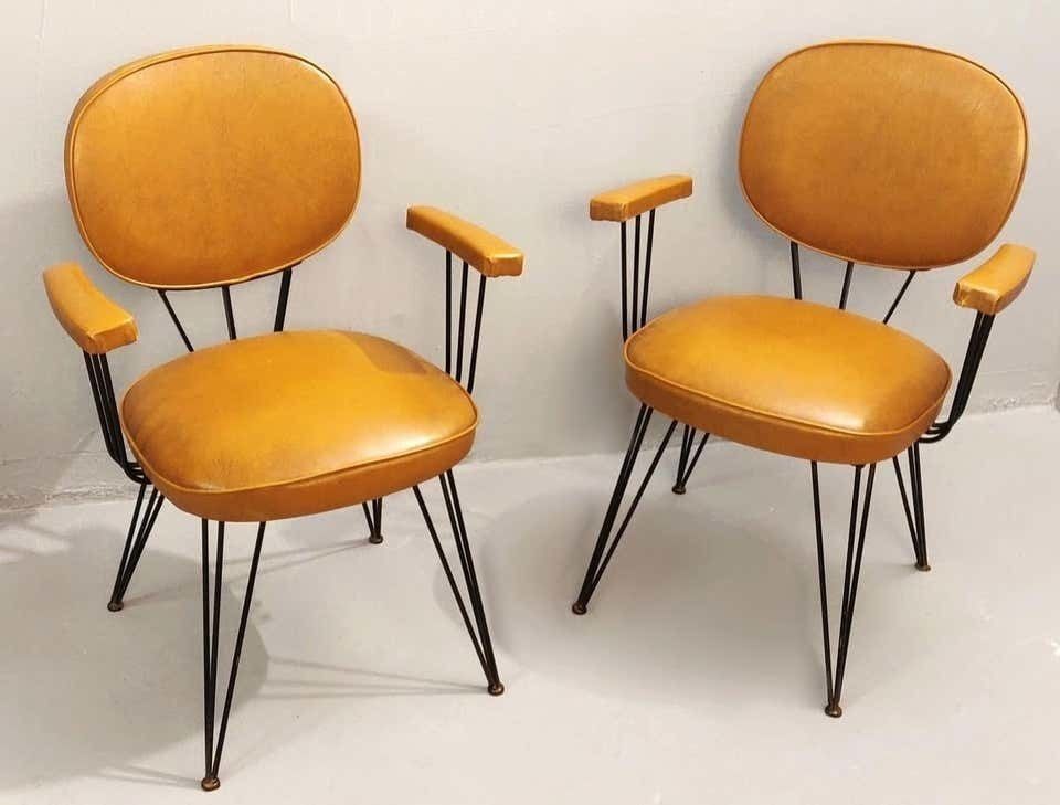 Black Lacquered Metal Structure Armchairs, Italy, 1950s photo furniture