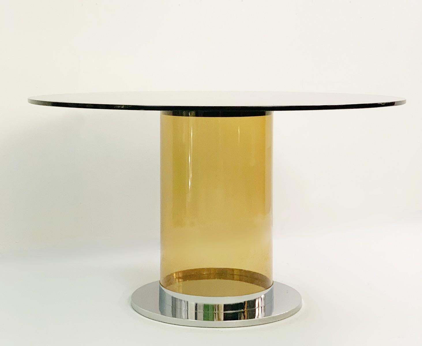 Italian Dining Table In The Style Of Salocchi, Smoked Round Glass Top photo for sale