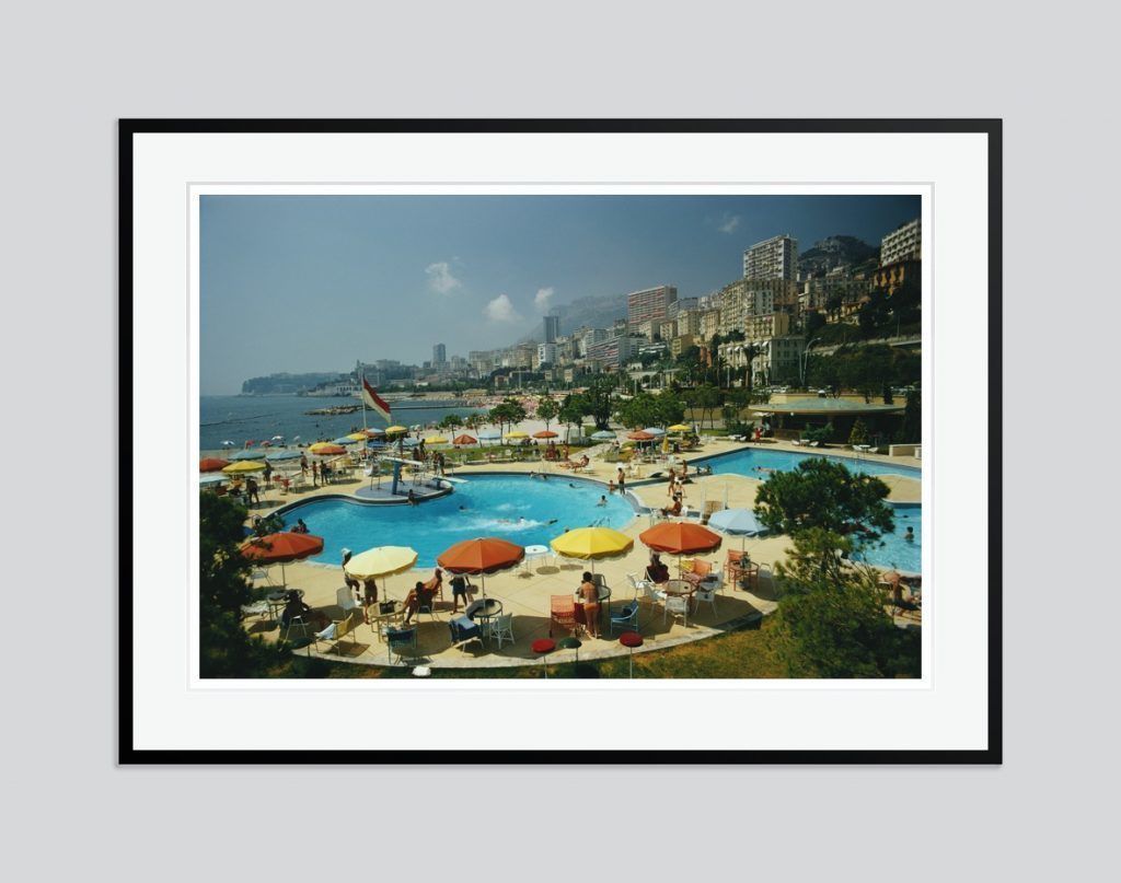 Slim Aarons 'Monte Carlo Beach Club' Giant Oversize C Type Print Framed In Black
