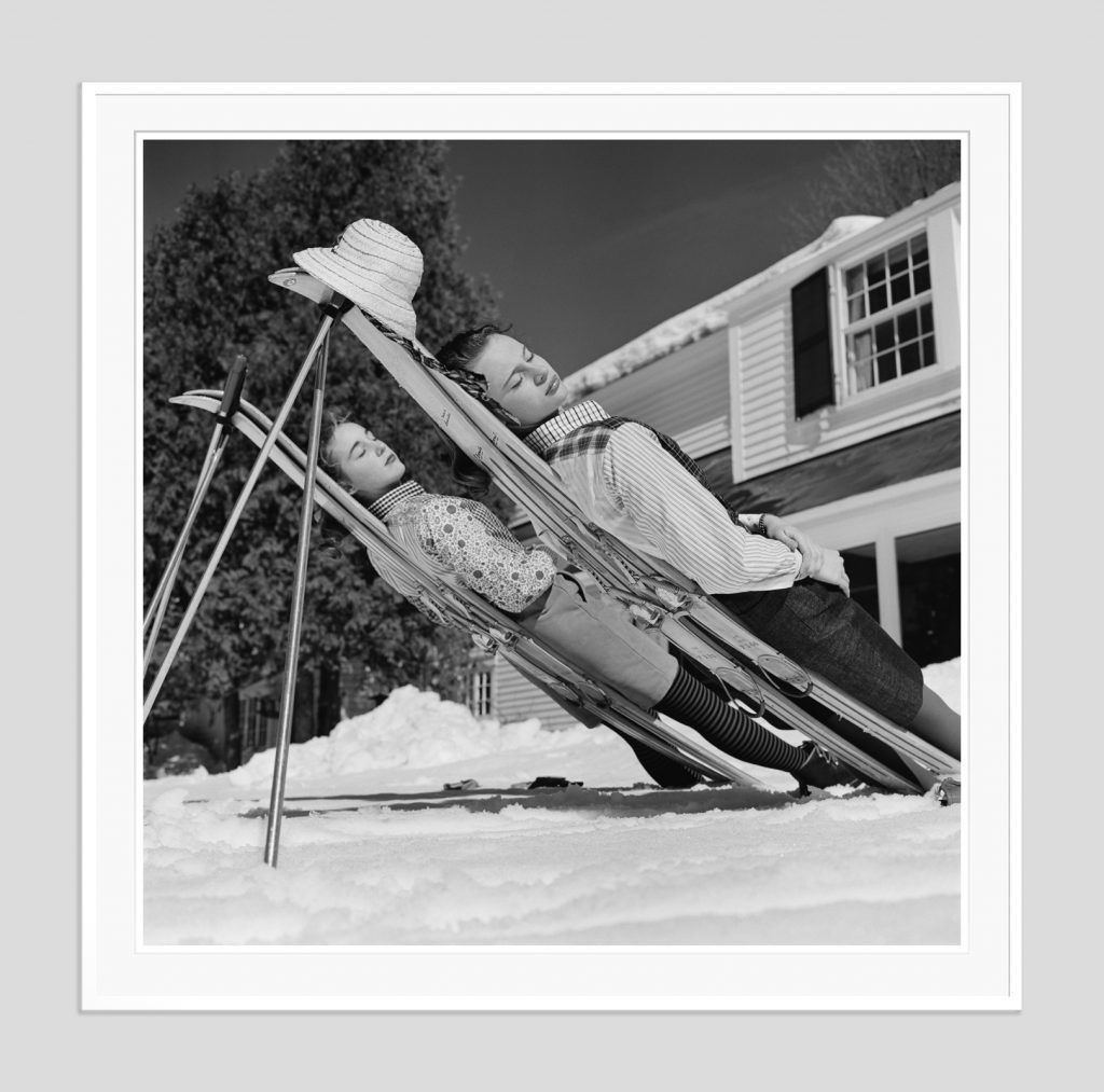 Slim Aarons 'New England Skiing' 1955 Oversize White Frame Silver Gelatine Resin Print