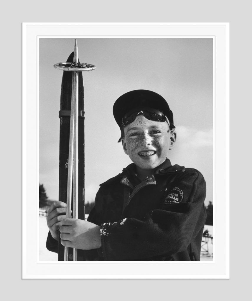 Slim Aarons 'Junior Skier (New England Skiing)' 1955 Sliver Gelatin Print Framed In White