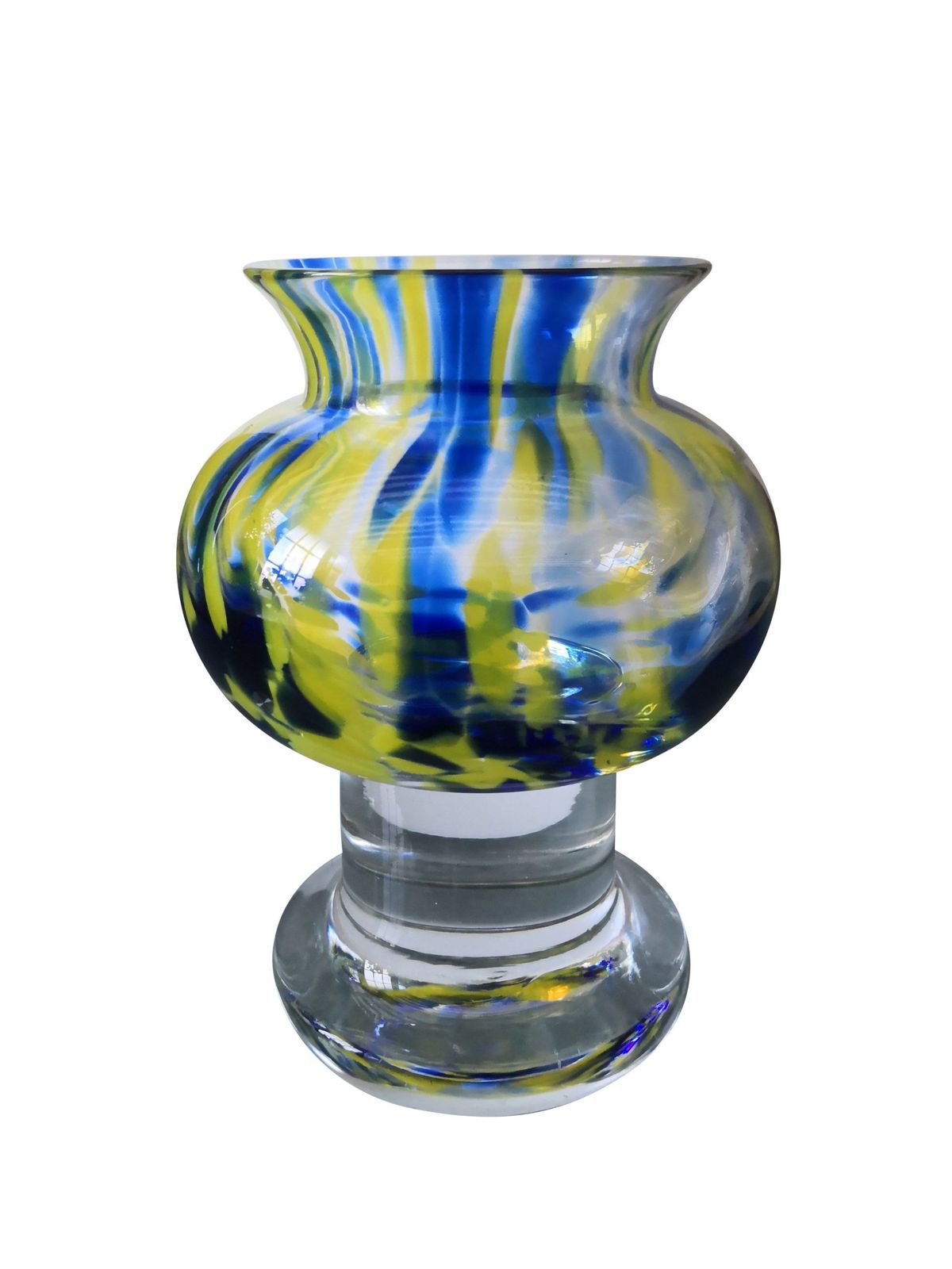 Kosta Boda Sea Mid Century Blue & Yellow Art Glass Vase