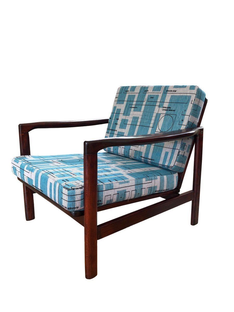 Blue Jacquard B 7752 Armchairs By Zenon Bączyk, 1960s, Set Of 2 photo vintage