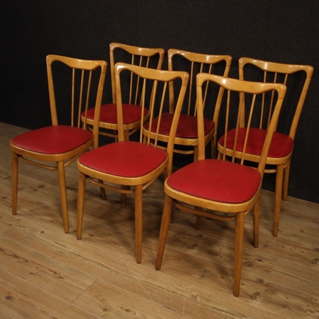 Italian Design Chairs In Exotic Wood And Faux Leather From 60s photo vintage