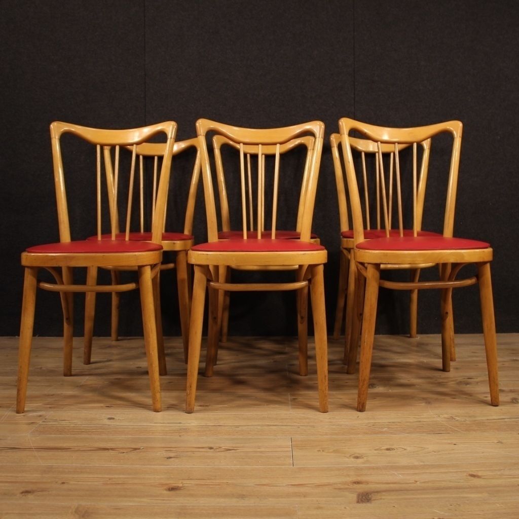 Furniture Italian Design Chairs In Exotic Wood And Faux Leather From 60s photo