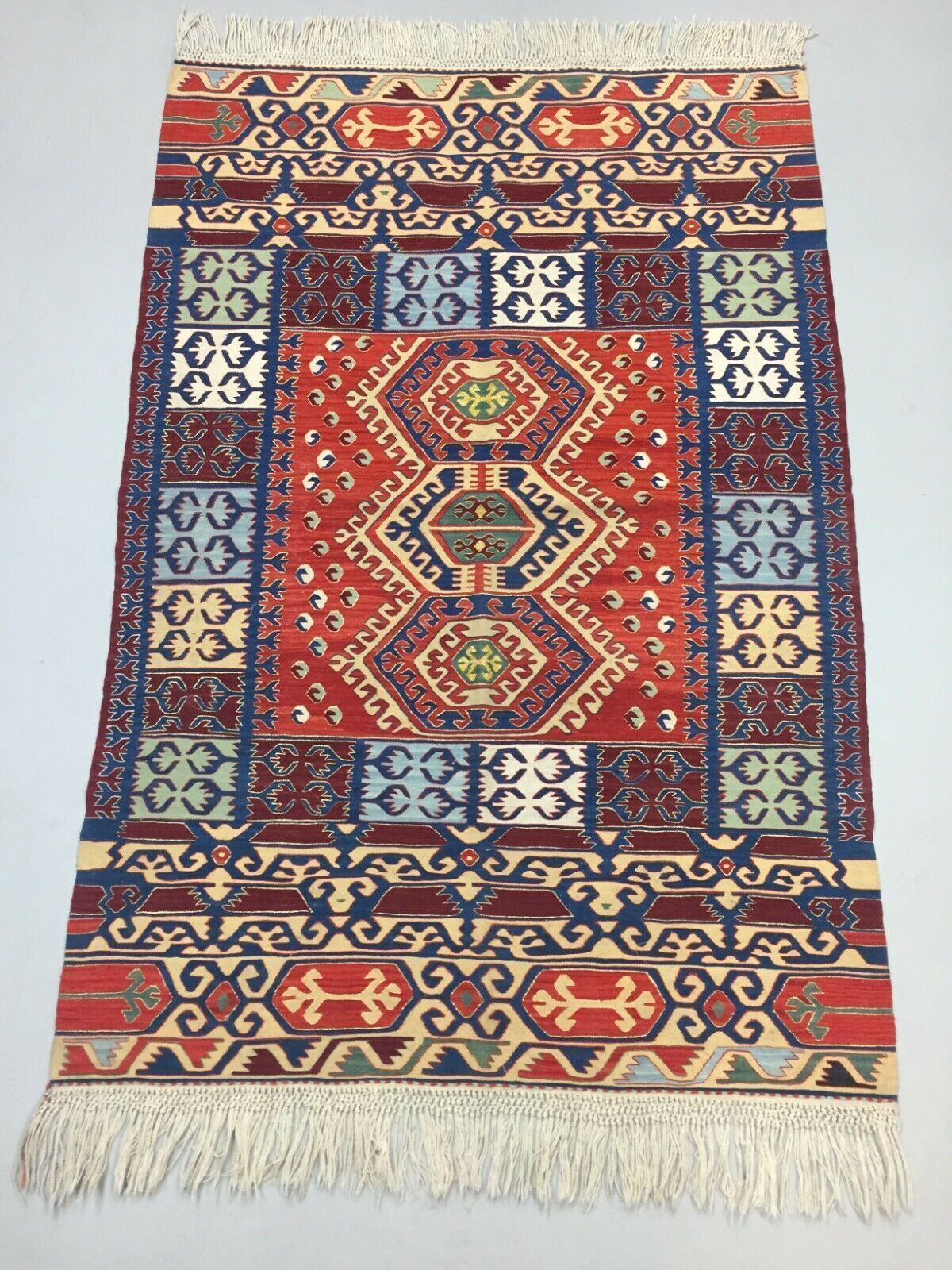 Fine Vintage Turkish Kilim 180x115 Cm Wool Kelim Rug Blue Red Medium