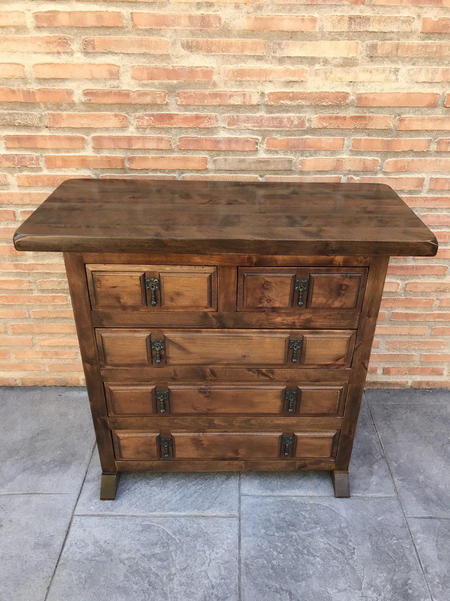 Spanish Catalan Carved Walnut Chest Of Drawers, Highboy Or Console, 1920s photo furniture