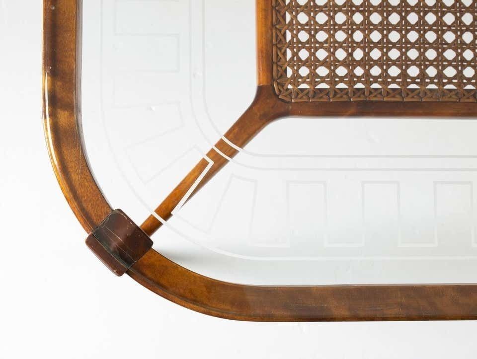 Swedish Modern Coffee Table In Birch, Glass And Rattan By Bodafors, 1940s photo vintage