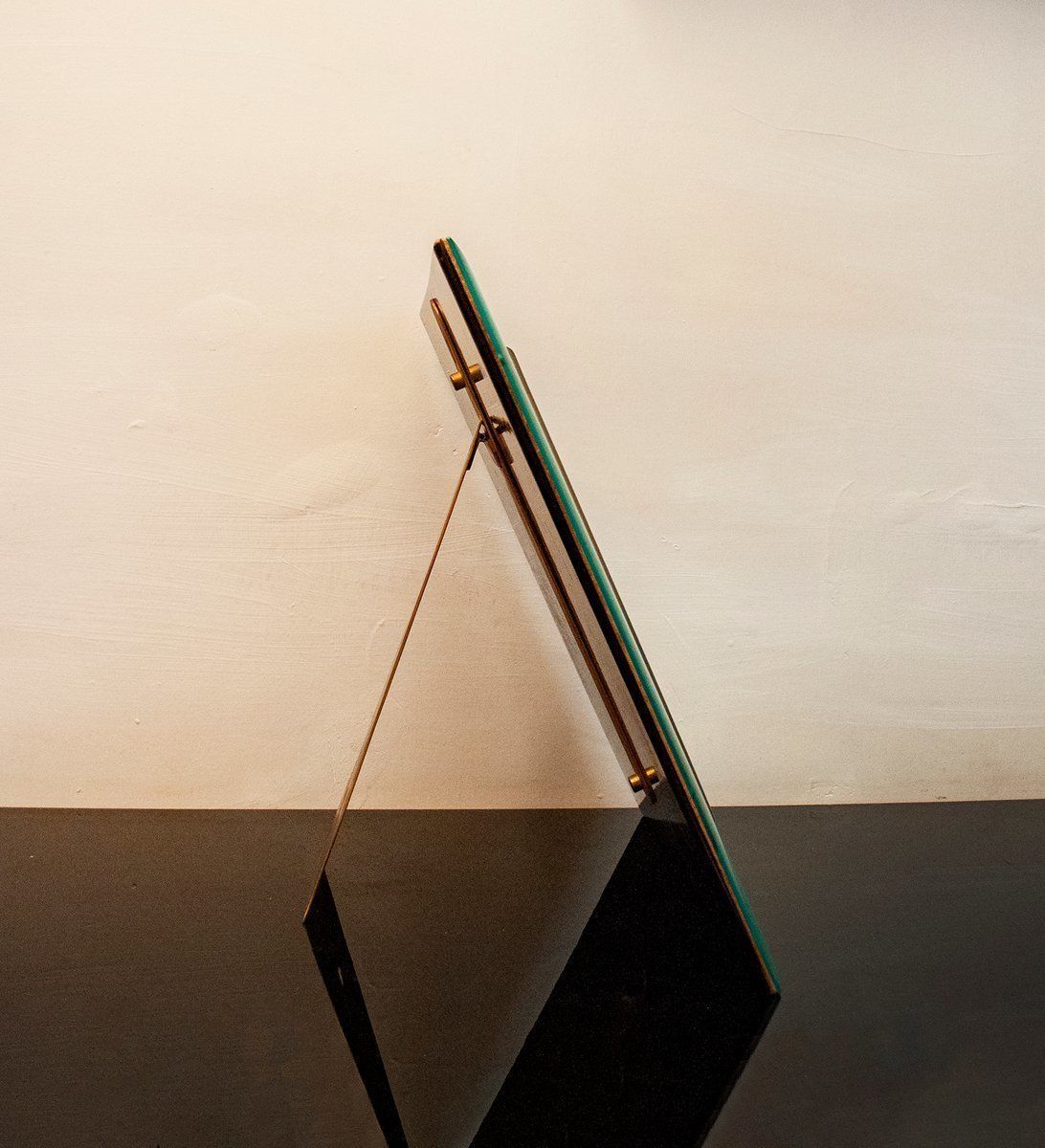 Vintage Italian Glass, Rosewood, Brass & Cardboard Frame By Pietro Chiesa For Fontana Arte, 1940s photo Home Decor