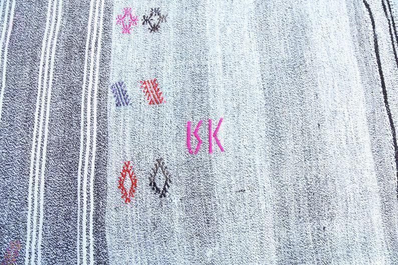 315x457 Cm Turkish Kilim, Flatweave Rug, Large Rug, Oushak Rug, Turkish Rug, Vintage Rug, Oversized Rug, White, Gray, Striped, Wool, Handwoven photo vinterior