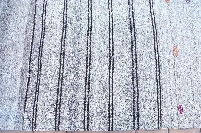 315x457 Cm Turkish Kilim, Flatweave Rug, Large Rug, Oushak Rug, Turkish Rug, Vintage Rug, Oversized Rug, White, Gray, Striped, Wool, Handwoven photo buy