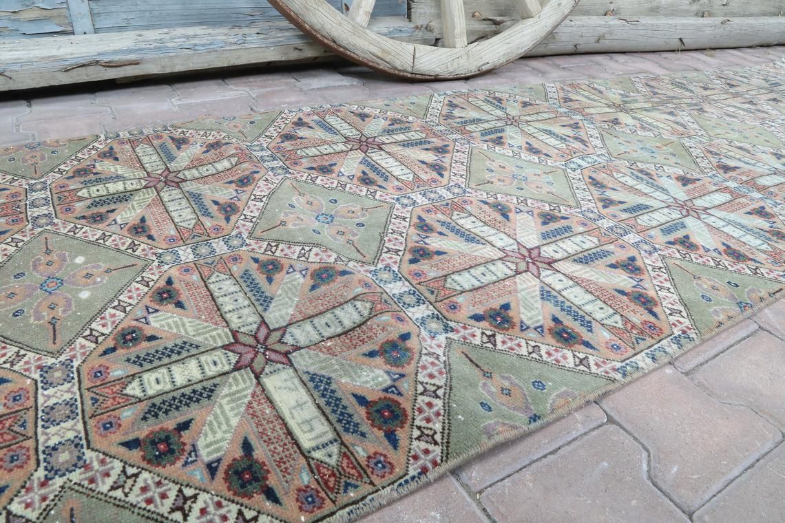 85x290 Cm Hallway Turkish Runner, Geometric, Vintage Runner, Wool, Handmade, Oushak Runner, Bohemian Runner, Long Runner, Pastel Soft photo vintage