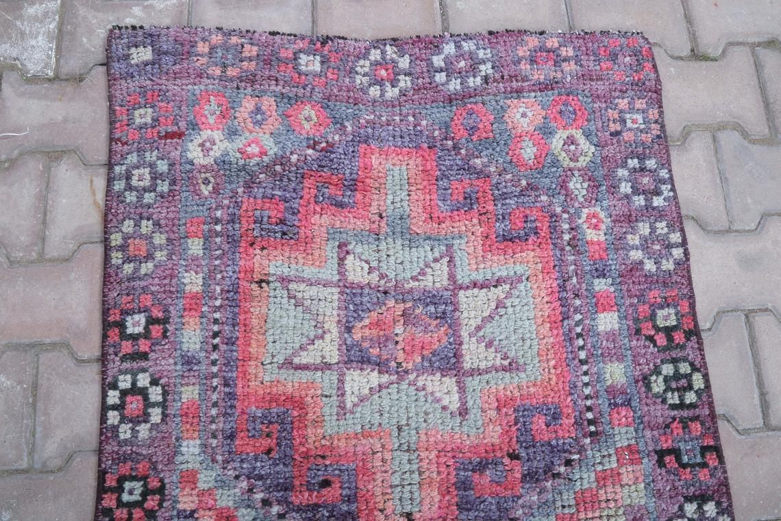 83x345 Cm Turkish Oushak Runner, Pastel Pink Purple Vintage Runner, Wool Runner, Handmade, Runner Rugs Hallway Runners, Home Decor, Floral photo buy