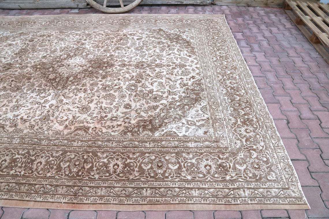 294x377 Cm Rare, Turkish Rug, Oriental, Living Room Area Rug, Rugs, Neutral Hand Knotted, Traditional Wool Rug, Pinkish Faded Brown, Beige photo for sale