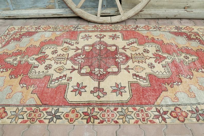 Entryway Small Runner, Turkish Floral, Vintage Area Rug Wool, Handmade, Oushak Bohemian Runner, Long Runner photo Textiles