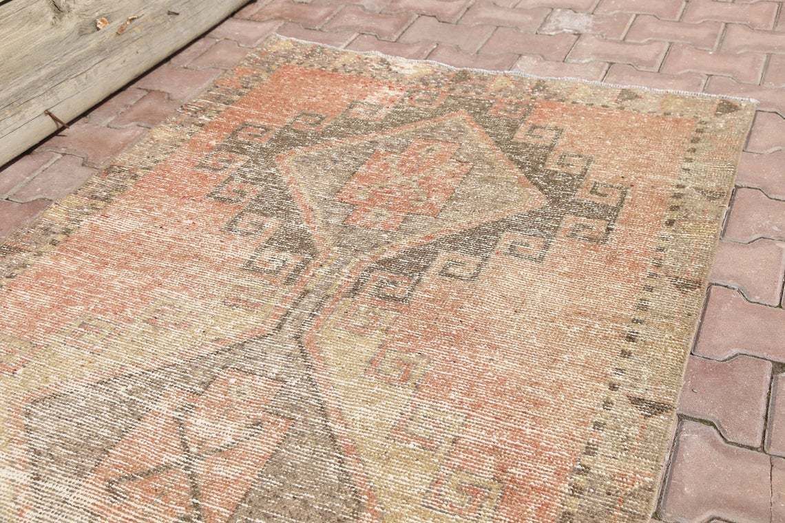 109x353 Cm Runner Rug, Turkish Runner, Turkish Rug, Rugs Runner, Orange, Beige, Turkish Runner Rug, Wool Rug, Vintage Rug, Bohemian Runner photo for sale