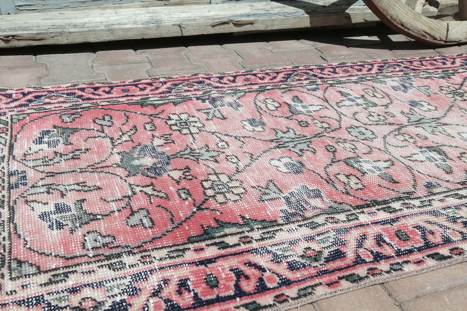 82x334 Cm Turkish Pink Hallway Runner, Handmade Wool Runner, Home Decor, Faded Distressed Pink Carpet, Vintage Runner, Authentic Floral Carpet photo buy