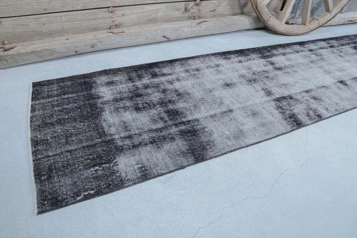75x378 Cm Faded Red Runner, Distressed Black Gray White Turkish Runner Rug, Ethnic Muted Floor Runners, Handmade Runner Entryway Runner Rugs photo for sale