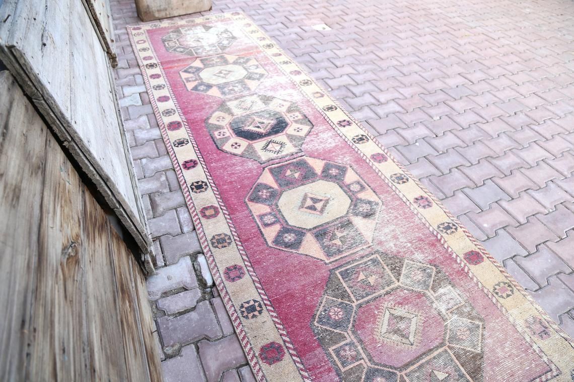 110x381 Cm Lavender, Turkish Runner Rug, Turkish Rug, Vintage Oushak Rug, Runner Rug, Home Decor, Carpet, Rug Runner, Bohemian Rug Purple