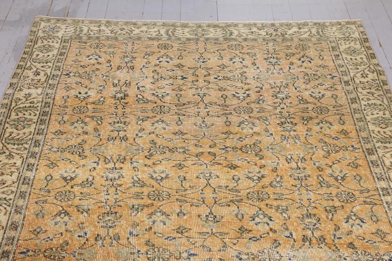 Wide Runner, Turkish Runner, Hand Knotted, Floral Runner, Turkey Rug, Hallway Runner, Home Decor, Rugs, Faded Orange, Beige Floral photo 565.0