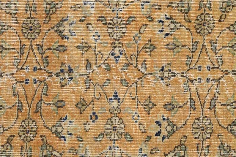 Wide Runner, Turkish Runner, Hand Knotted, Floral Runner, Turkey Rug, Hallway Runner, Home Decor, Rugs, Faded Orange, Beige Floral photo vintage