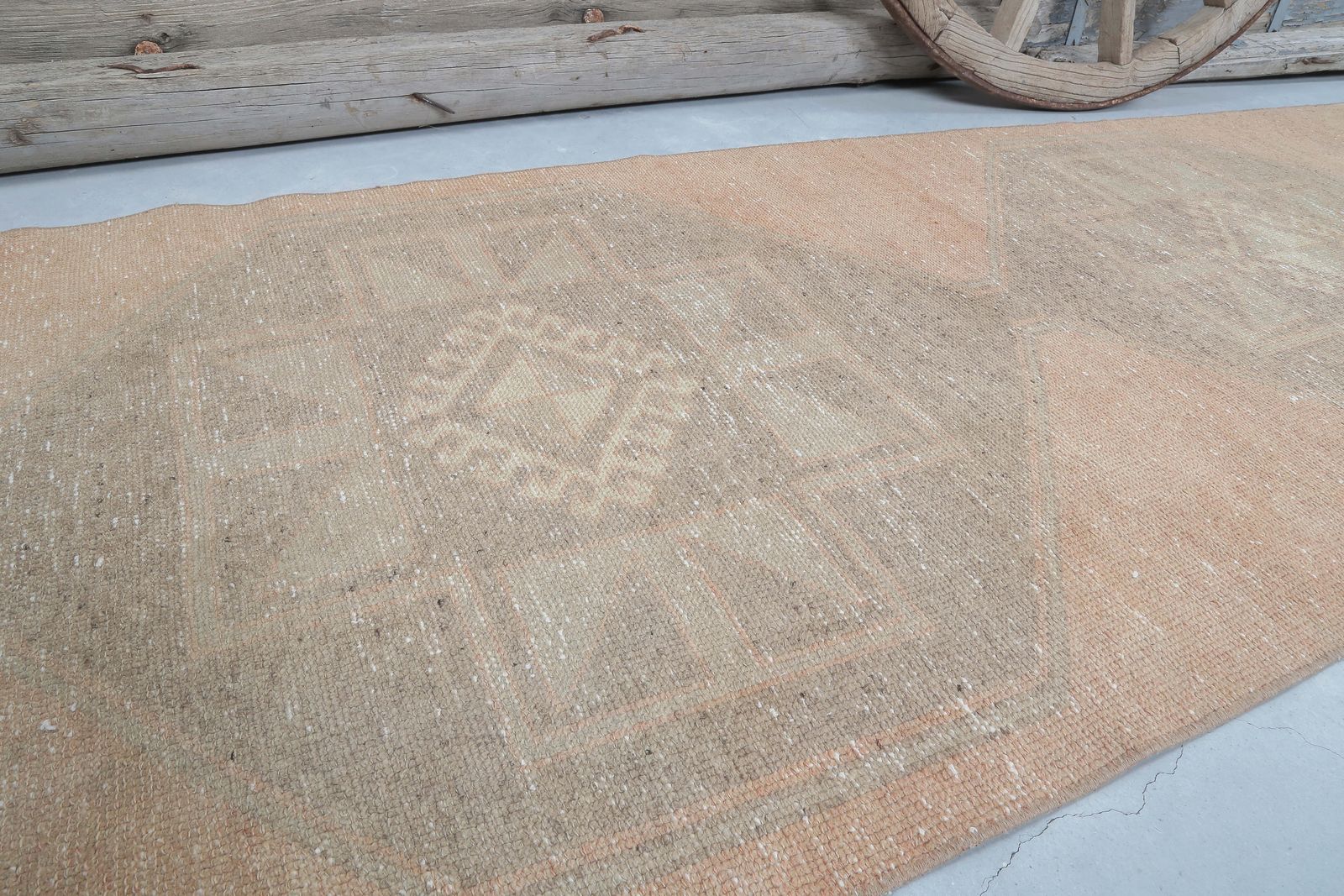 96x336 Cm Turkish Runner, Oushak Runner, Vintage Runner, Wool Handmade Rug, Turkey, Hallway Runner, Home Decor, Faded Peach Beige Neutral photo vintage
