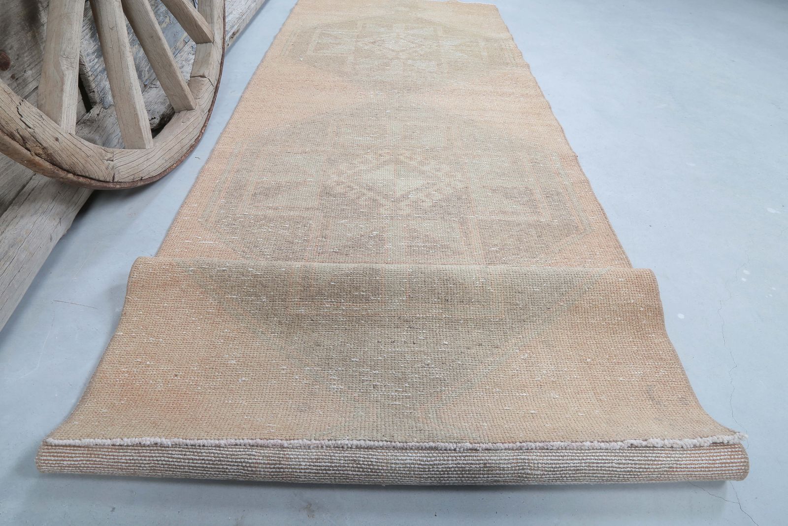photo for sale 96x336 Cm Turkish Runner, Oushak Runner, Vintage Runner, Wool Handmade Rug, Turkey, Hallway Runner, Home Decor, Faded Peach Beige Neutral