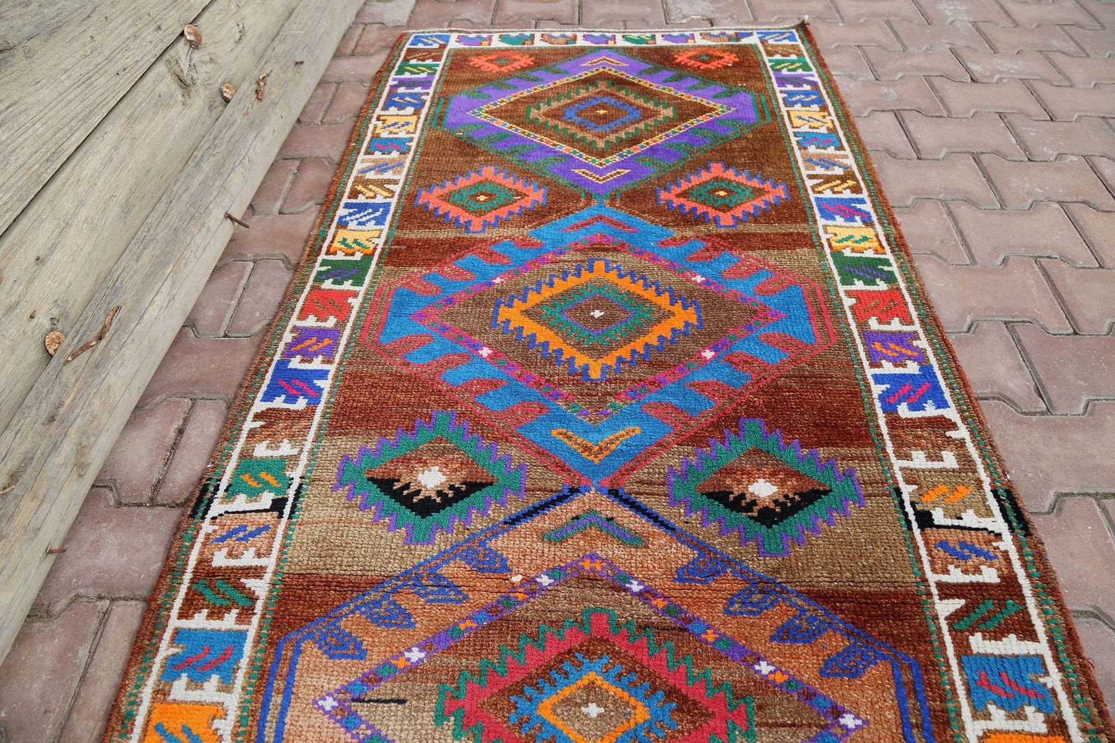 94x535 Cm Turkish Runner, Vintage Runner, Geometric Runner, Hallway Runner, Runner Rug, Bohemian Runner, Wool, Handwoven, Long, Pink, Purple