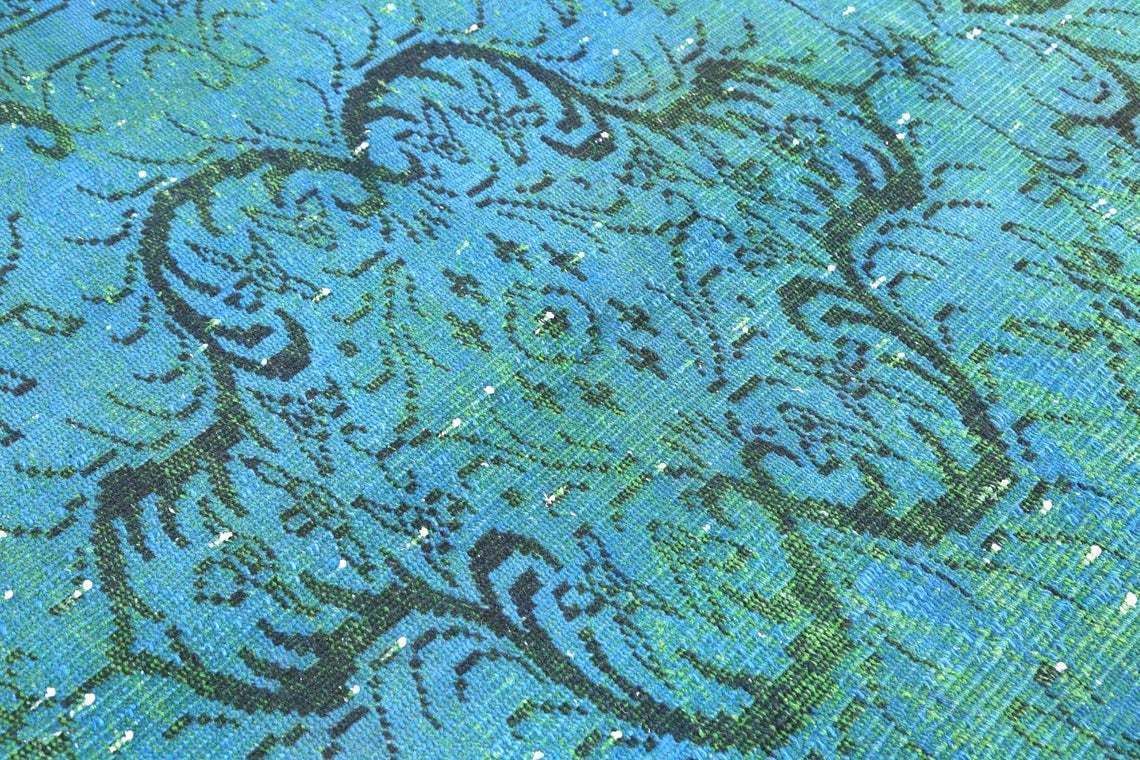 6.1x9.5, Modern, Turkish Rug, Vintage Rug, Area Rug, Turquoise Oushak Rug, Floor Decor, Teal, Blue, Greenish Central Motif Unique, Suffe Art photo vintage