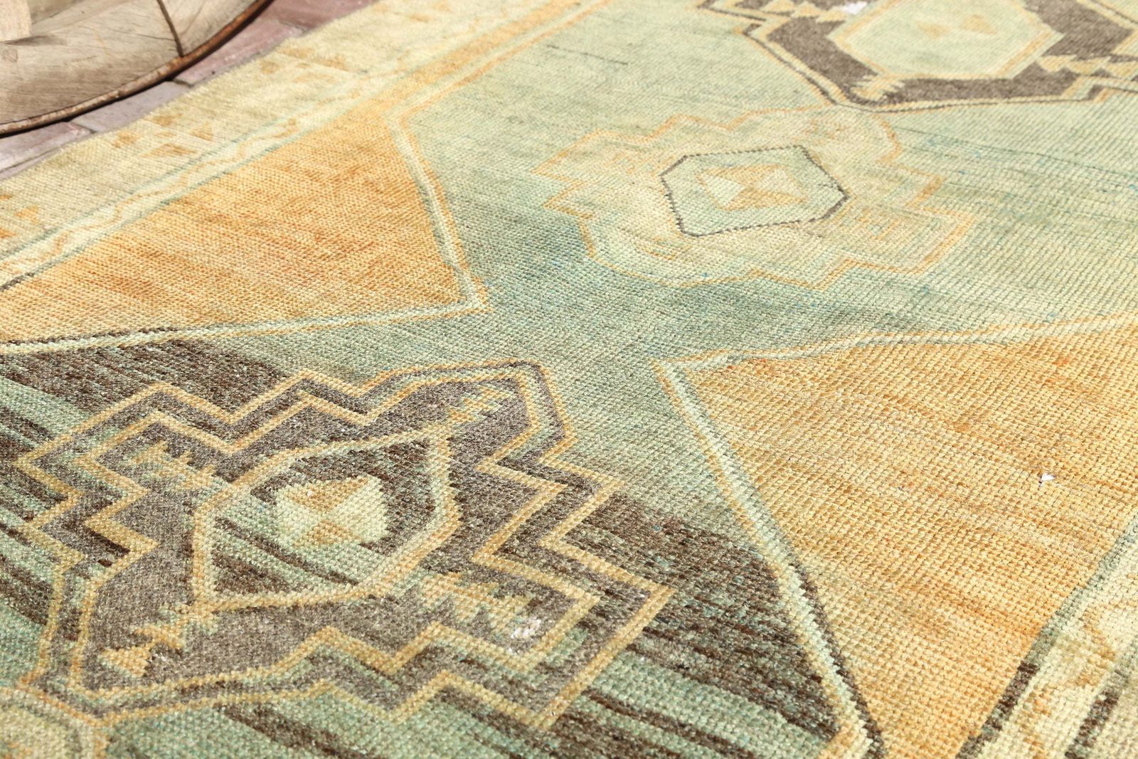 108x322 Cm Jade & Beige, Turkish Rug Runner, Hallway Runner Rug, Runner Rug, Turkish Rug, Handwoven Rug, Faded Orange Beige Oushak Boho photo for sale