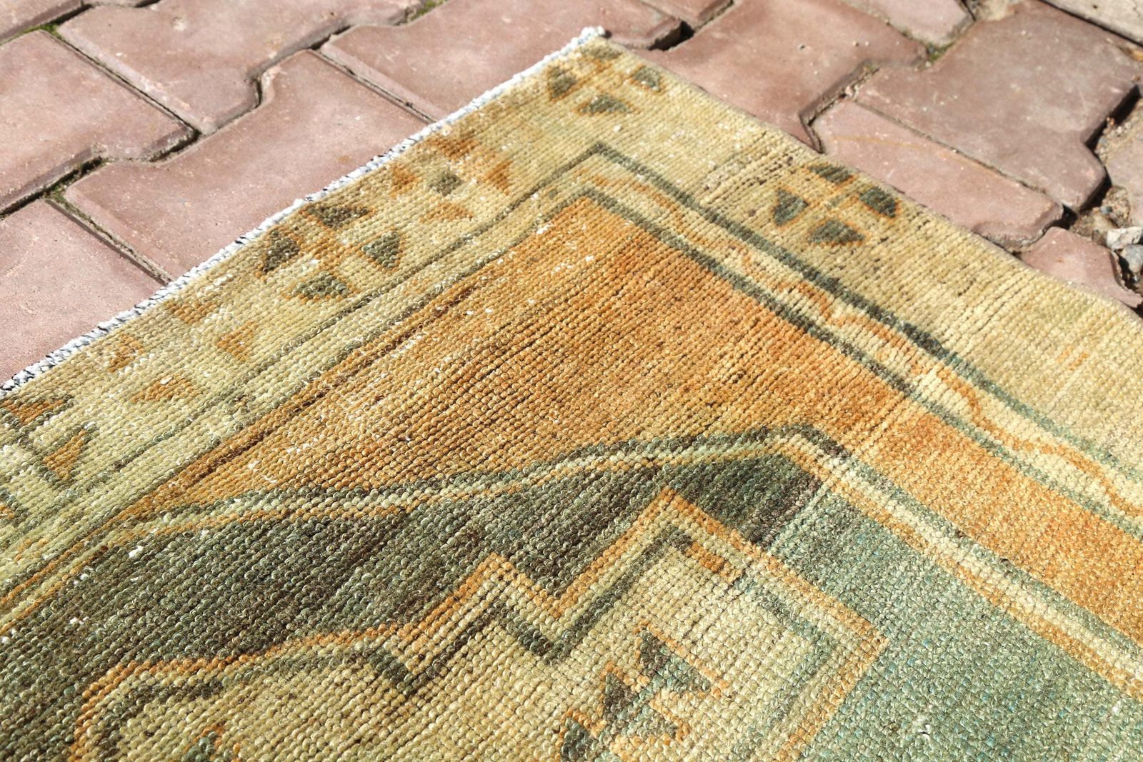 108x322 Cm Jade & Beige, Turkish Rug Runner, Hallway Runner Rug, Runner Rug, Turkish Rug, Handwoven Rug, Faded Orange Beige Oushak Boho photo vinterior