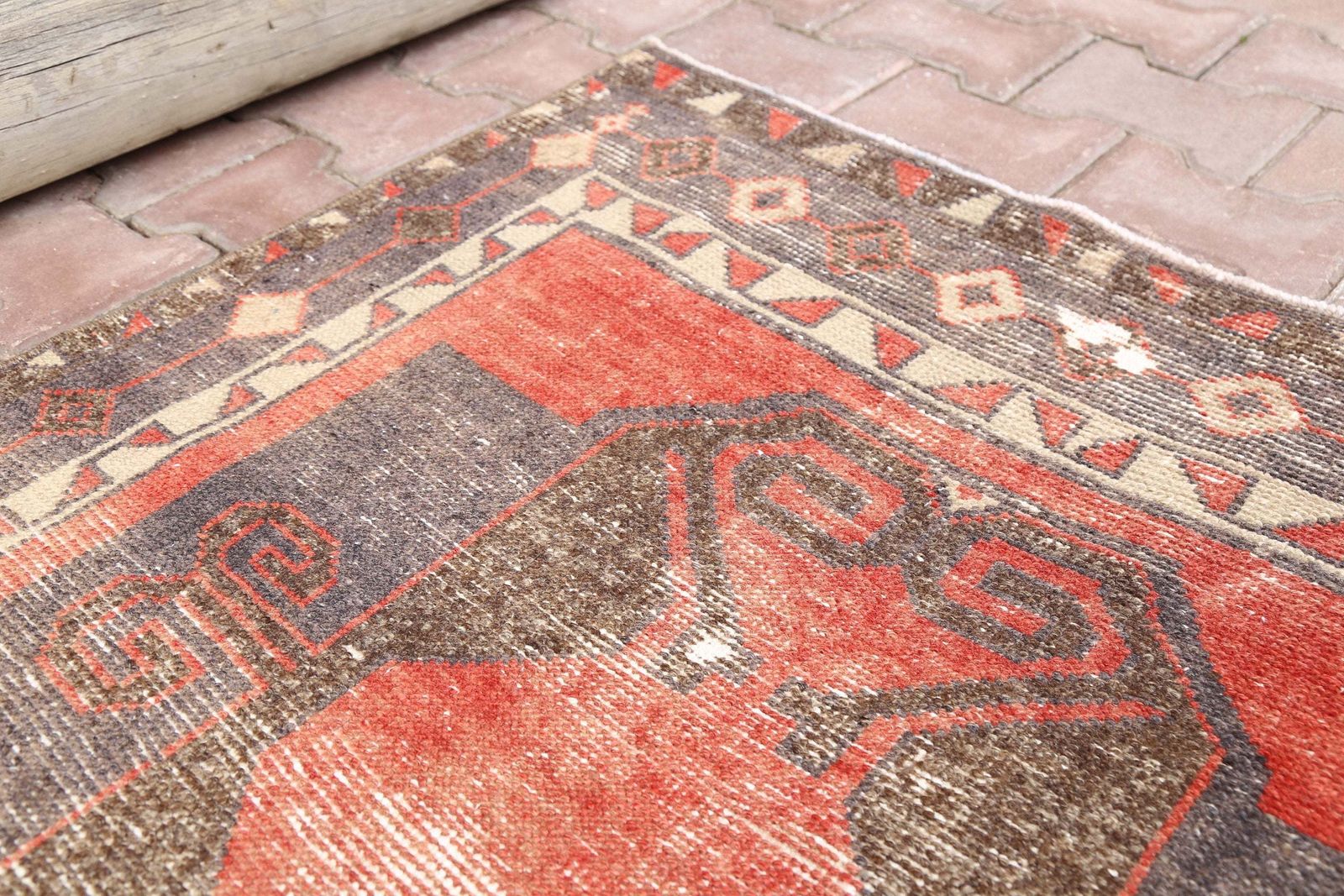109x370 Cm Turkish Runner, Faded Red, Brown, Turkish Rug Runner, Runner Rug Red, Oushak Rug,Distressed Rug, Runner, Red photo vinterior