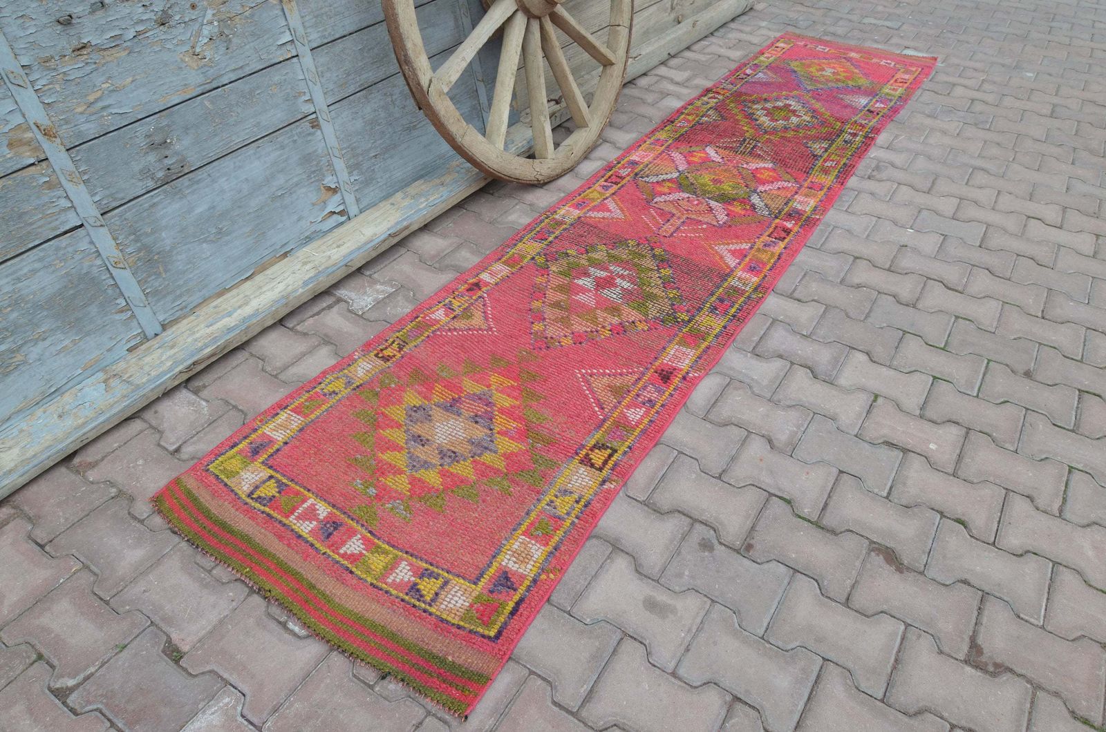 79x371 Cm Geometric Turkish Runner, Vintage Runner, Herki Runner, Oushak Runner, Handmade, Wool Runner, Bohemian Runner, Vibrant Shabby Chic photo 434.0