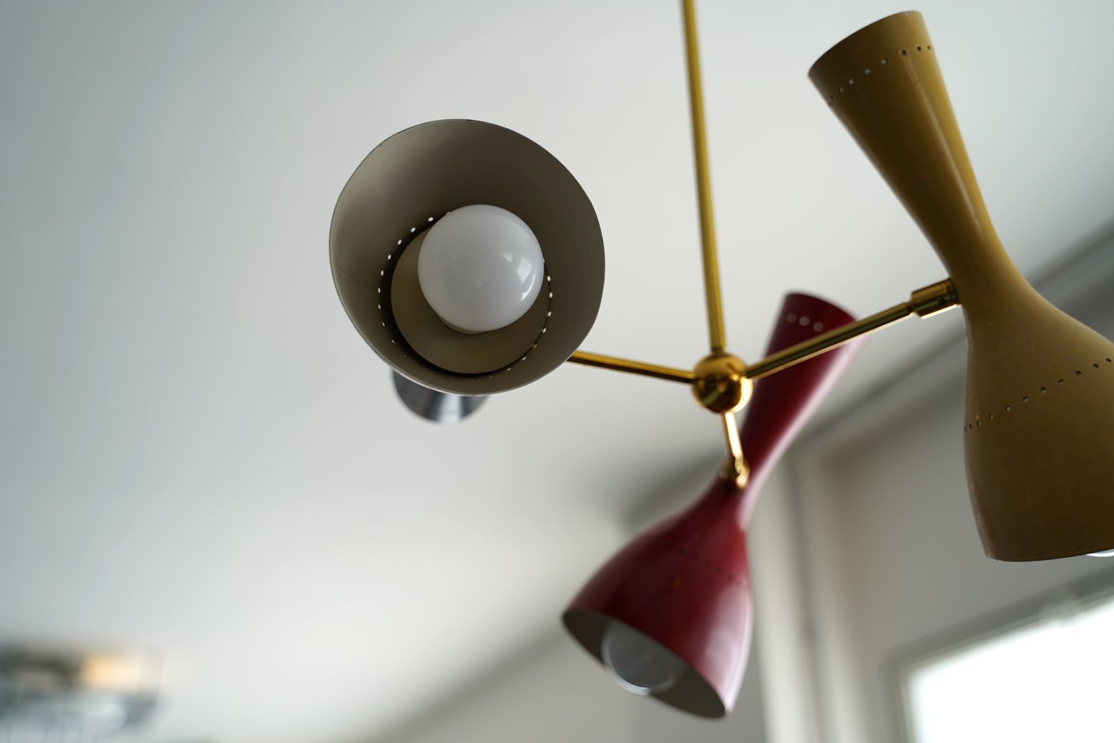 4011.2 Midcentury Italian Brass And Lacquered Aluminium Ceiling Lamp From Stilnovo, 1950s photo