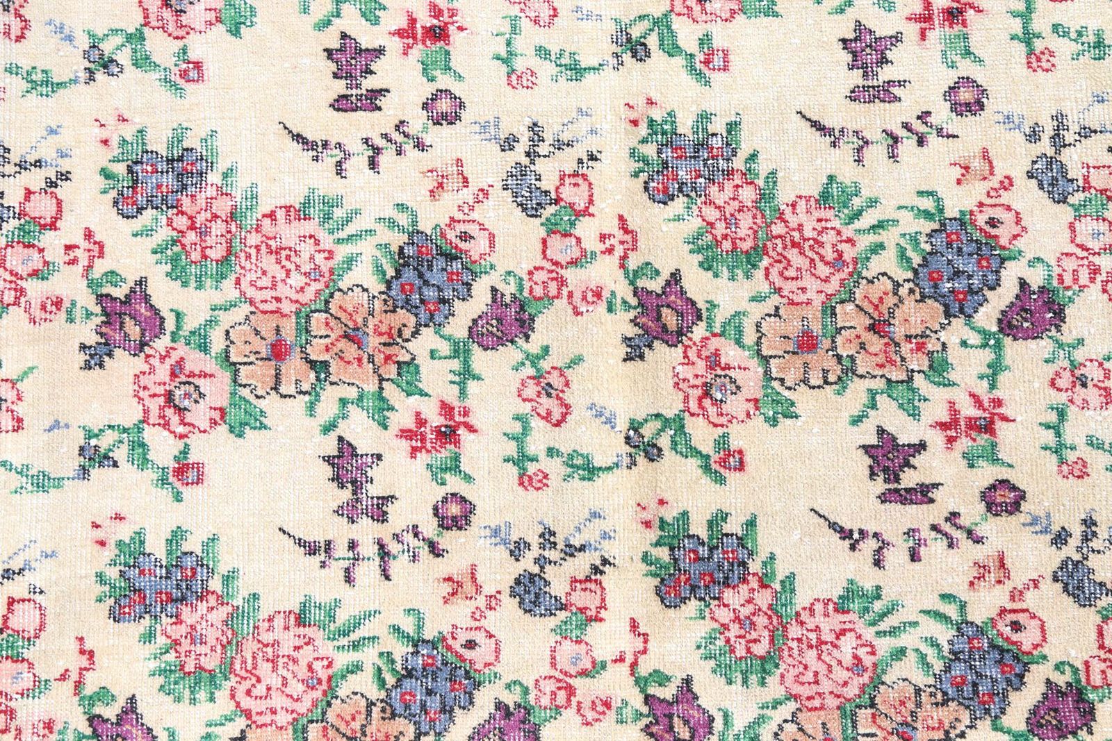 Turkish Vintage Rug, Floral, Area Oushak Bohemian Rug, Hand Knotted, Wool, Living Room Rug, Beige Neutral Red, Natural Boho Chic photo Textiles