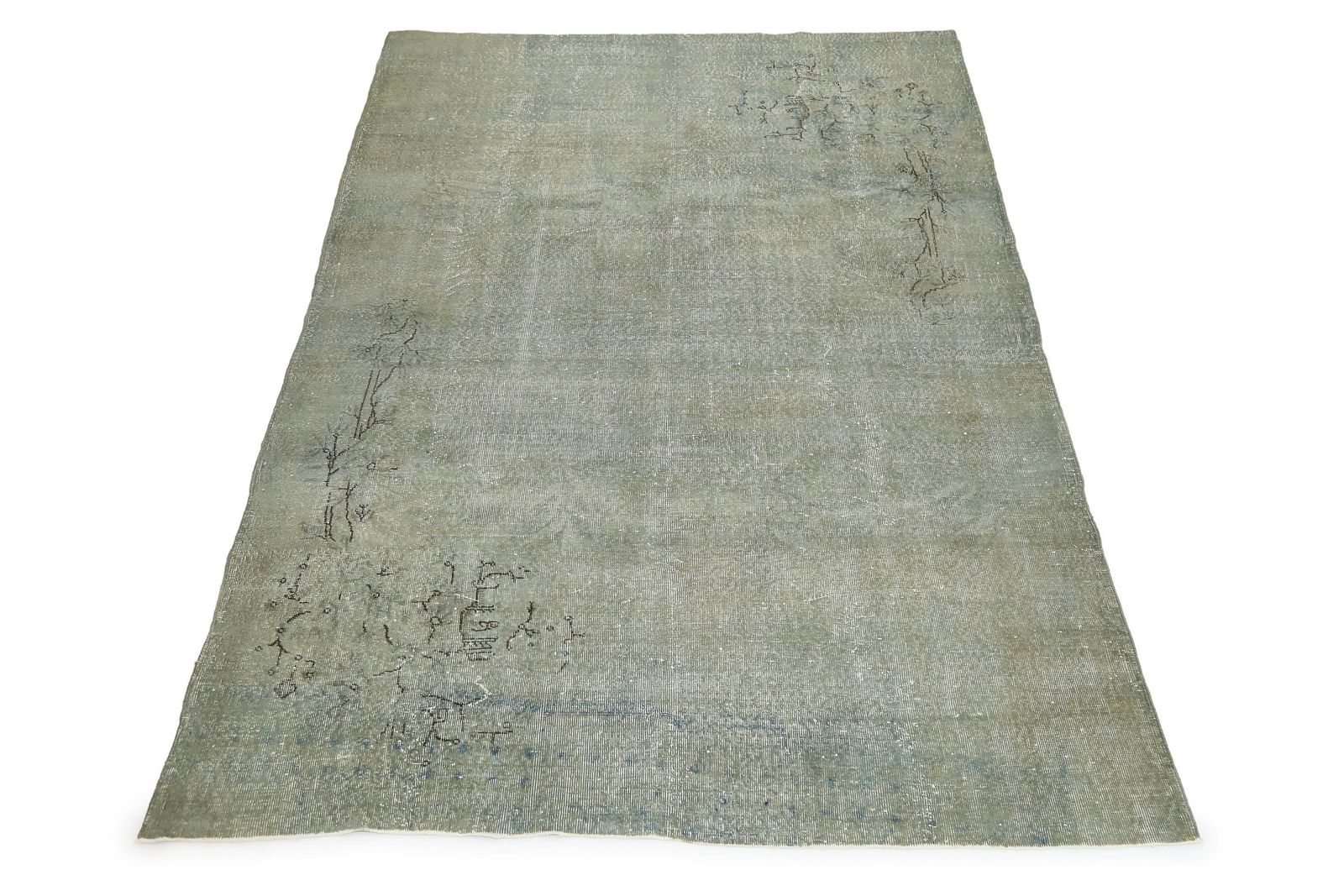 Antique Turkish Rug, Beige Handmade Rug, Area Rug, Oushak Rug, Blue, Wool On Cotton, Living Room Rug, Antique Living Room Rug