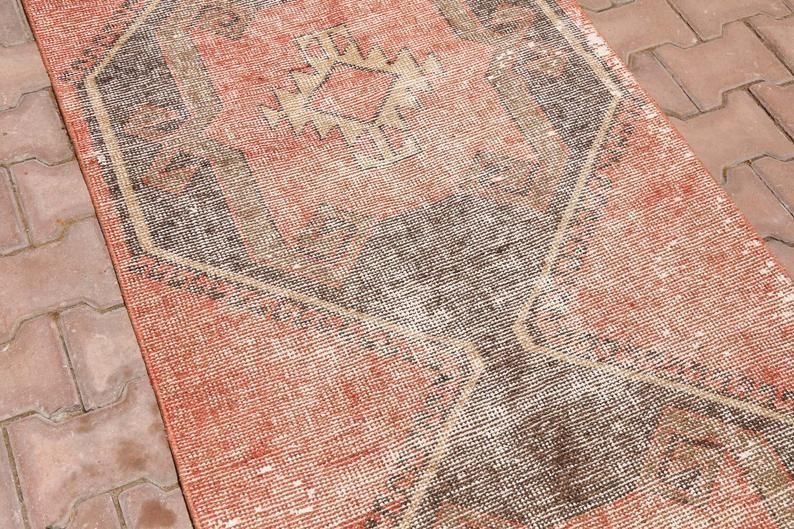 Hallway Runner, Turkish Runner, Geometric, Vintage Runner, Wool, Handmade, Oushak Runner, Bohemian Runner, Long Runner, Faded Red photo furniture