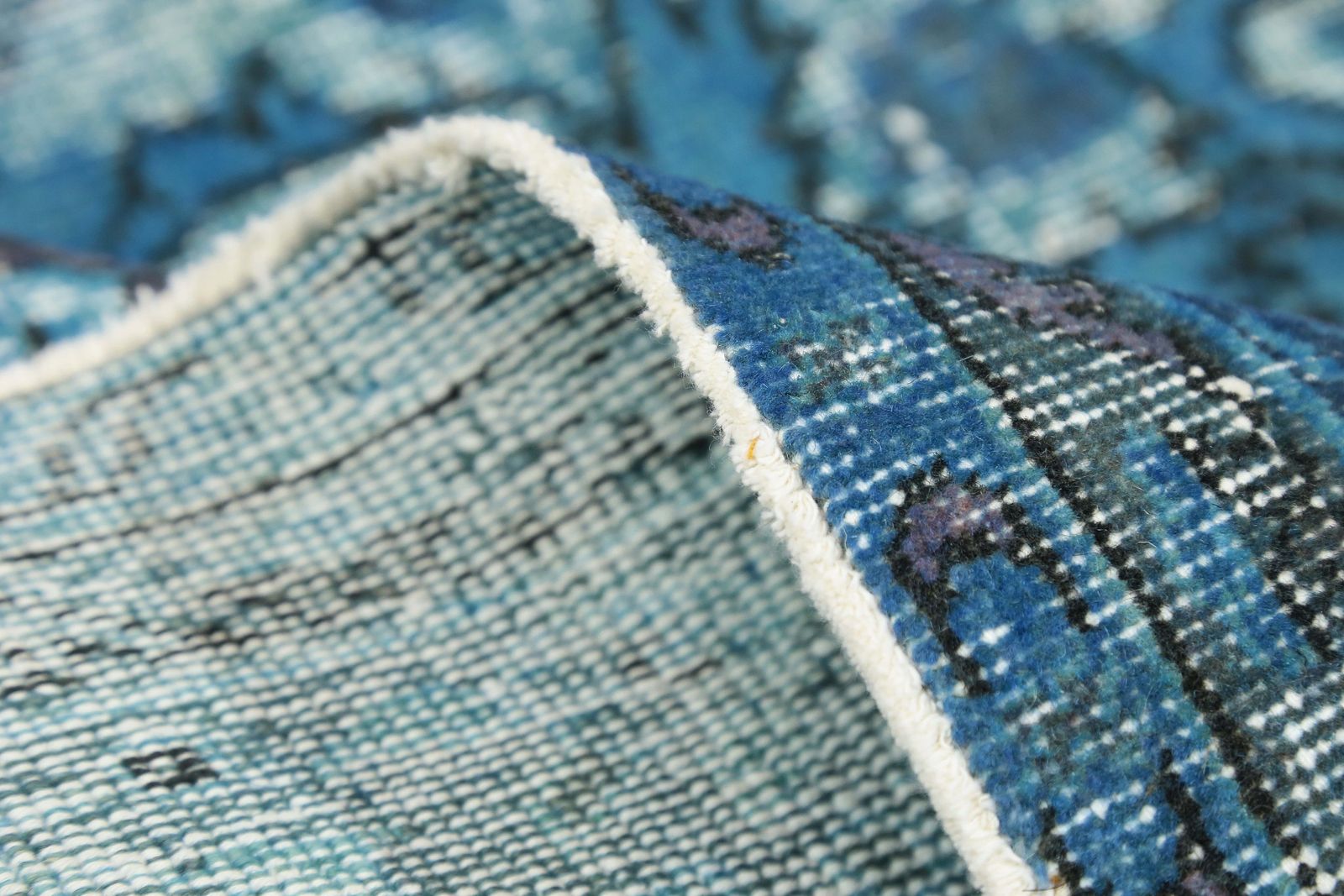 photo for sale Turkish Blue Carved Area Rug, Distressed Wool Vintage Rug, Oushak Traditional Oriental Turkey Rugs
