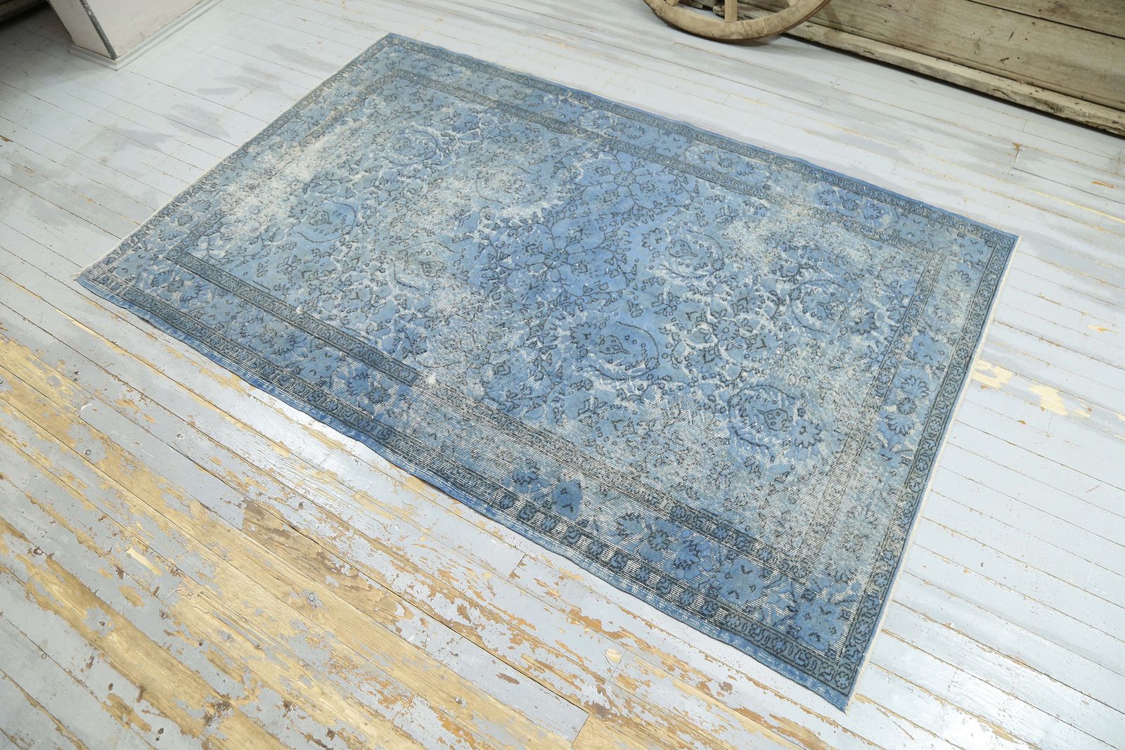 Distressed, Carved Turkish Rug, Vintage Rug, Blue, Area Rug, Farmhouse Decor, Modern, Home Decor photo furniture