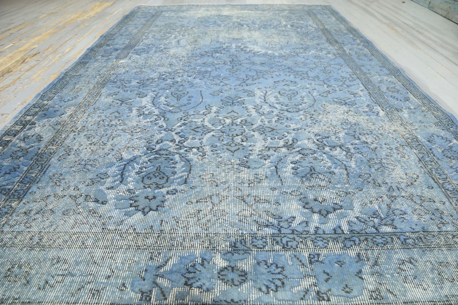 Distressed, Carved Turkish Rug, Vintage Rug, Blue, Area Rug, Farmhouse Decor, Modern, Home Decor photo for sale