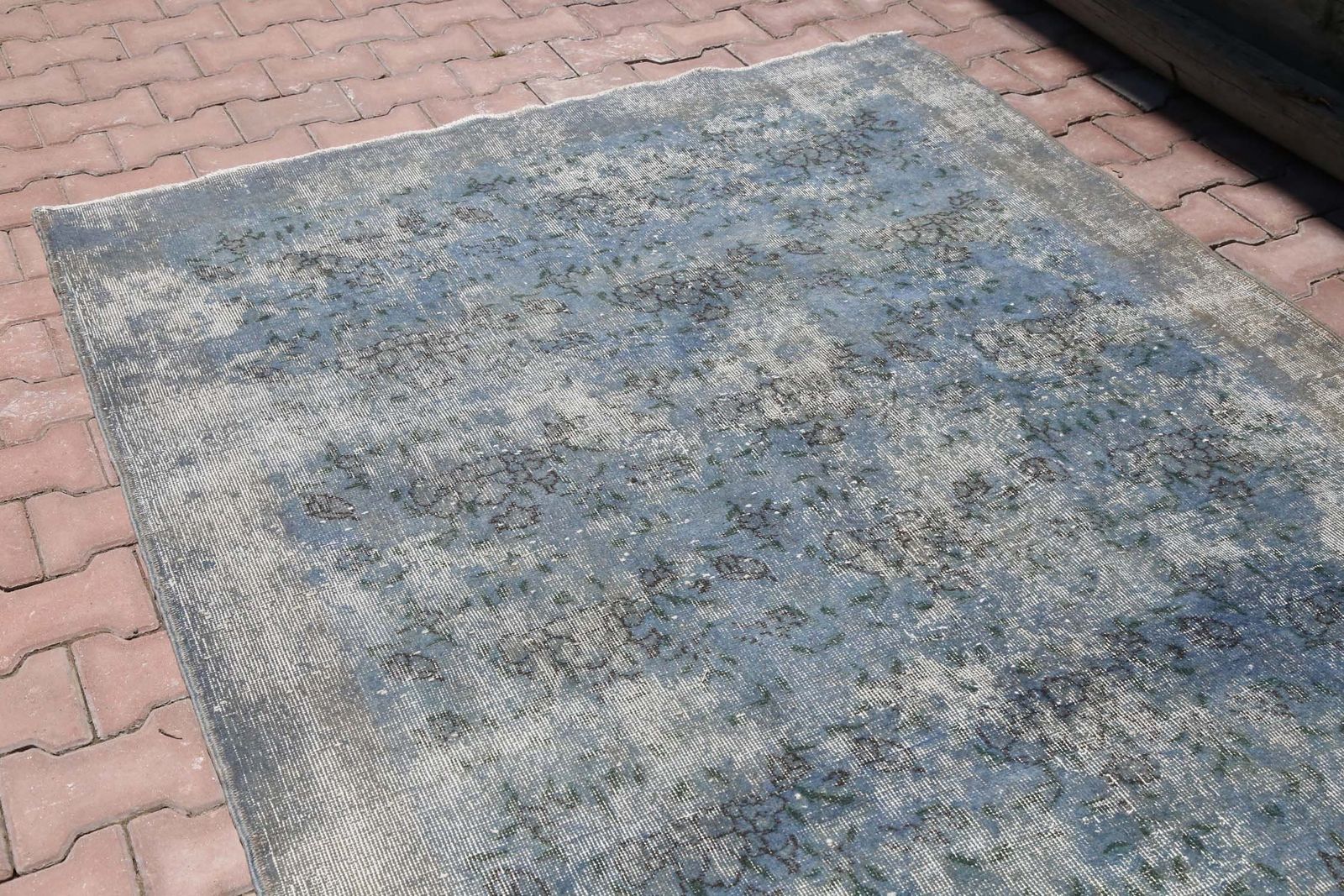 Turkish Rug, Blue Area Rug, Oushak Rug, Blue, Home Decor, Bedroom Decor, Farmhouse, Room Distressed, Hand Knotted Rug, Faded Brown photo Textiles